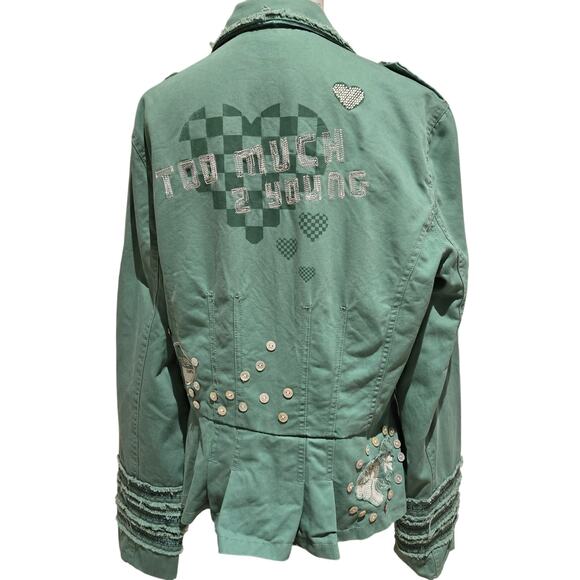 Vintage Ben Sherman "Too Much 2 Young" XL Embellished Military Jacket Punk Ska - Picture 4 of 16